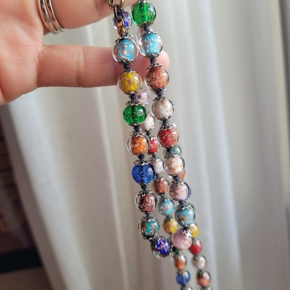 Vintage Murano Glass Multicolor Beaded Necklace Copper-Tone Lobster Clasp - Picture 3 of 9
